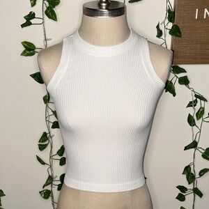 AURA White Stretchy Ribbed High Neck Tanktop
